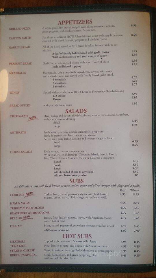 Thirty Seventh Street Pizzaria menu 6